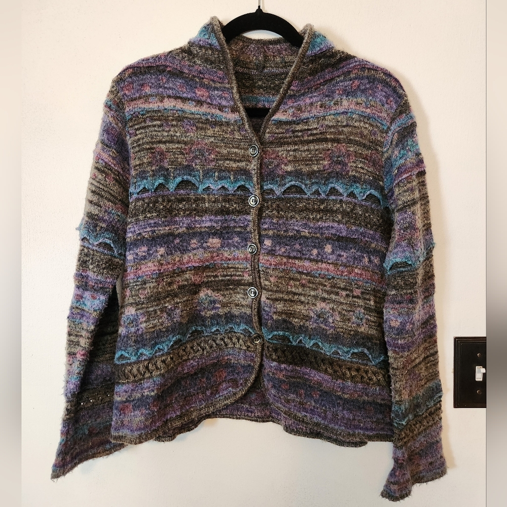 Epris Clair Multicolored Striped Button Up Cardigan Size M